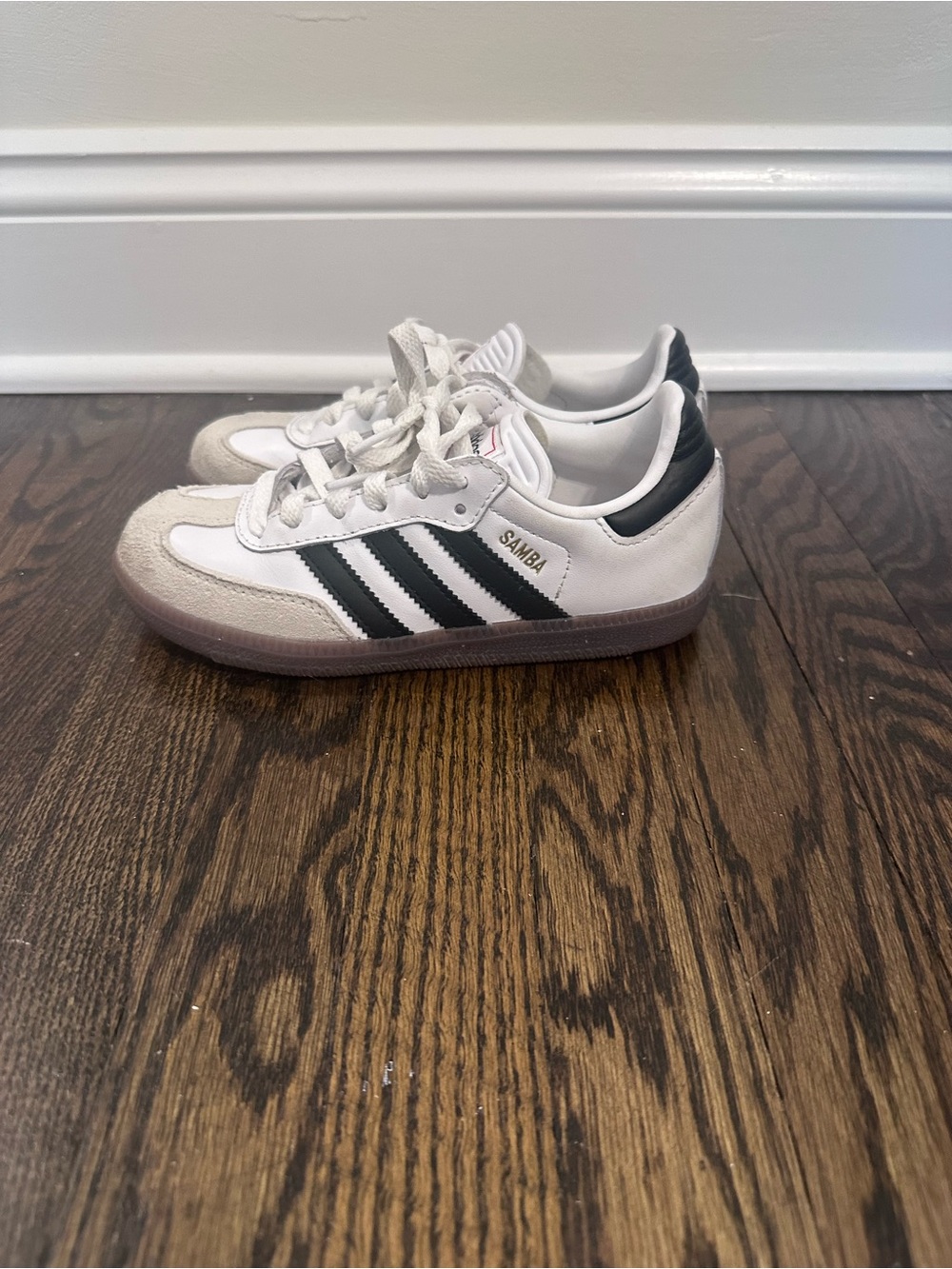 adidas Kids White Sneakers with Black Stripes